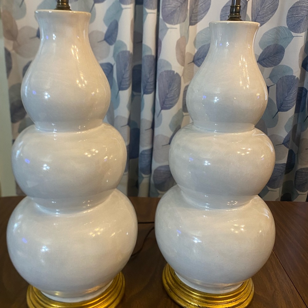MCM John Thompson Large Ceramic Triple Gourd Vase Table Lamp EUC In Pearl -Qty 1 - Picture 2 of 16